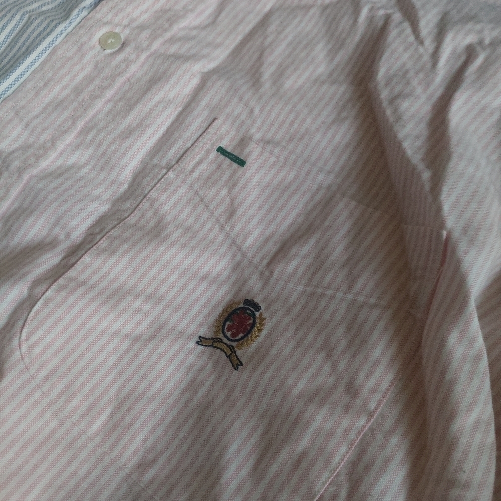Vintage Tommy Hilfiger Button Down Shirt Stripe Color Block 1990's Men Sz L. (A) - Picture 3 of 4